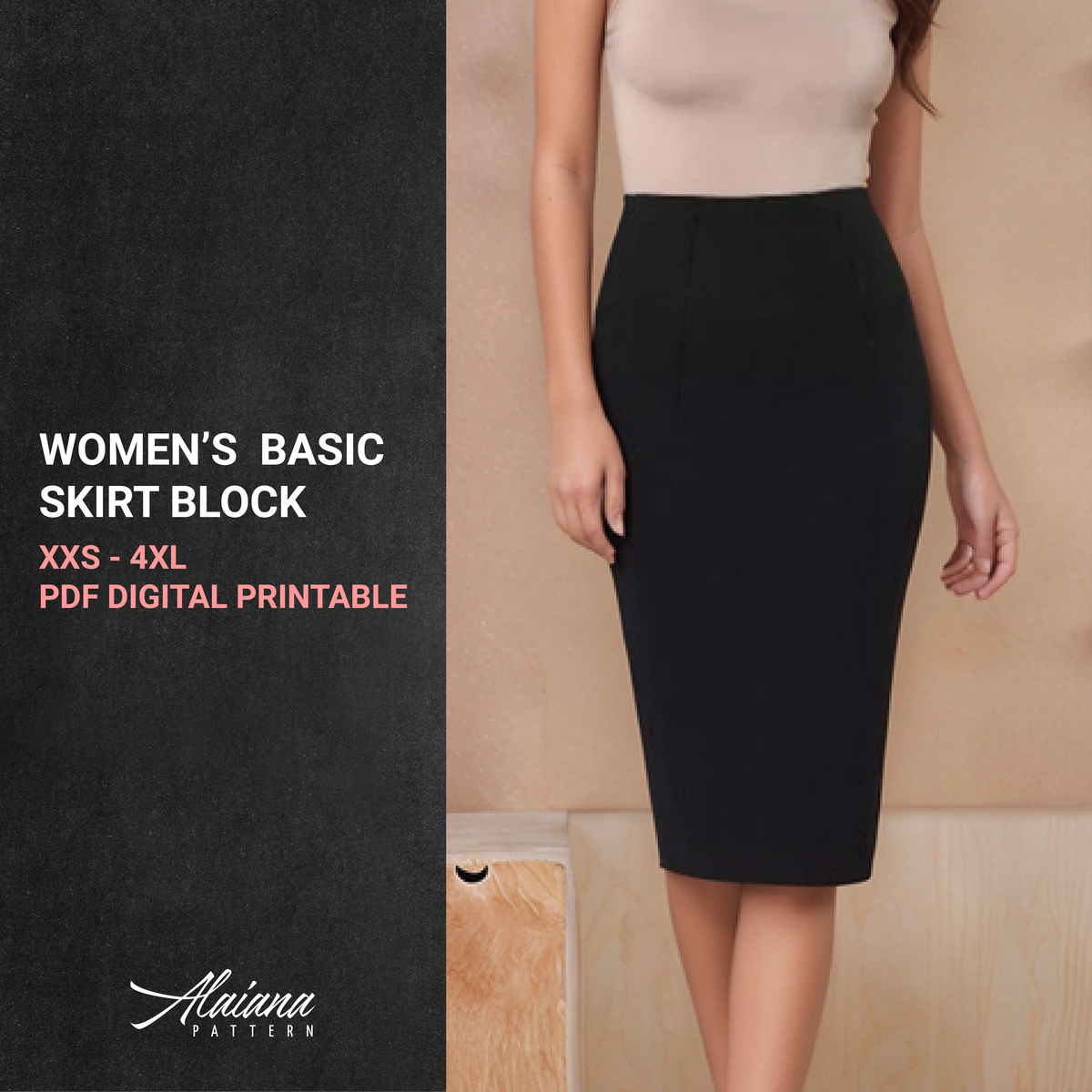 Women's Basic Fitted Skirt Block Pdf Sewing Pattern Multi-Size
