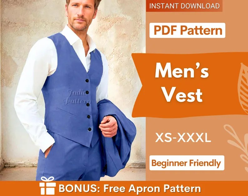 Vest Pattern for Men Men Sewing Pattern Waistcoat for Men