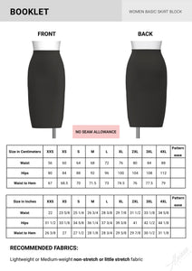 Women's Basic Fitted Skirt Block | Pdf Sewing Pattern | Multi-Size XXS-4XL | DIY Pattern Making | Digital Download | A4, US Letter & A0