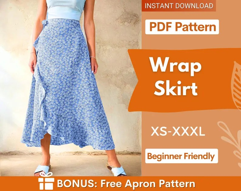 Wrap Skirt Pattern Maxi Skirt Pattern Women Sewing Pattern Sewing Patterns Summer Skirt Sewing pattern Ruffle Hem Wrap Skirt